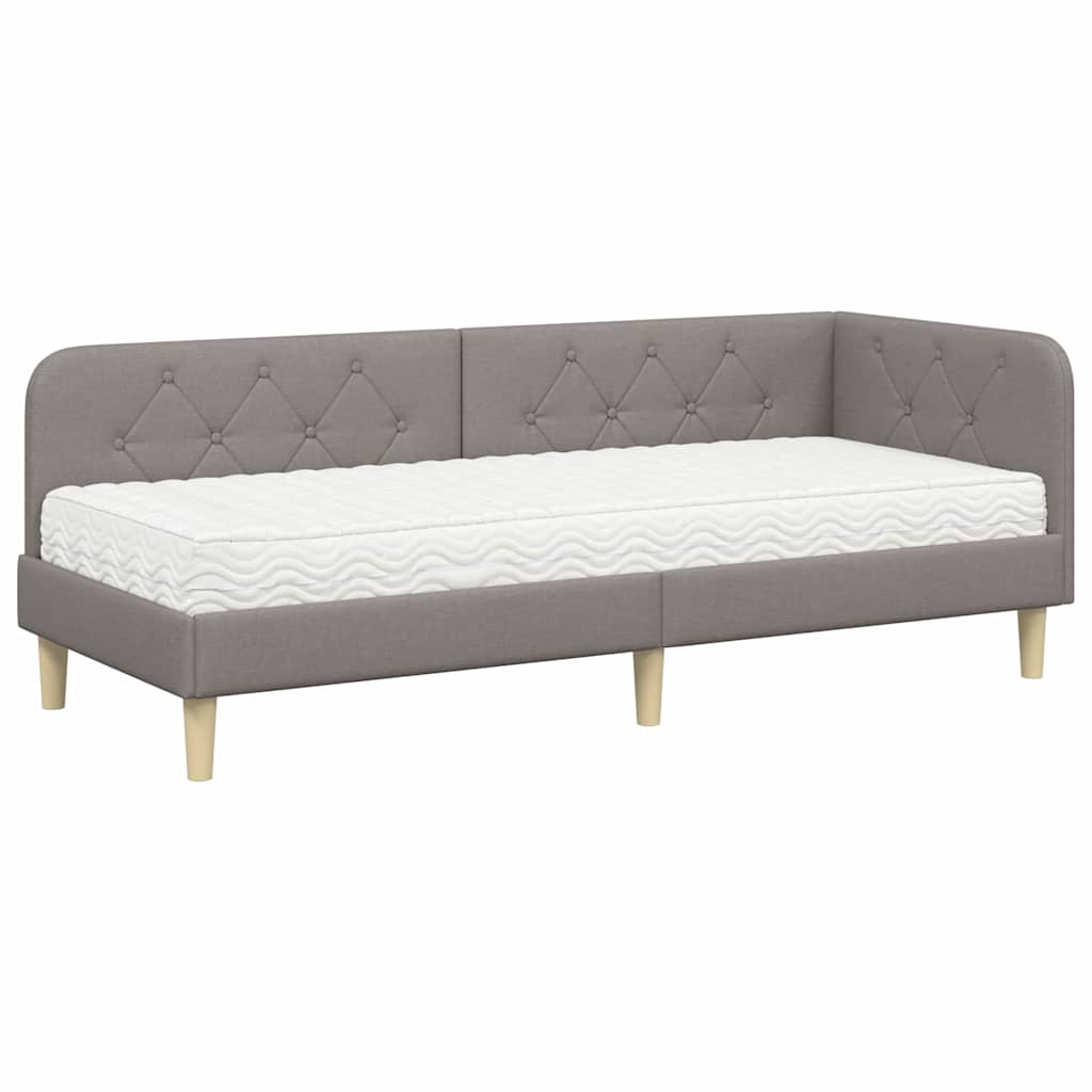 Hoekbedframe met matras met hoofdeinde Taupe 80 x 200 cm Stof