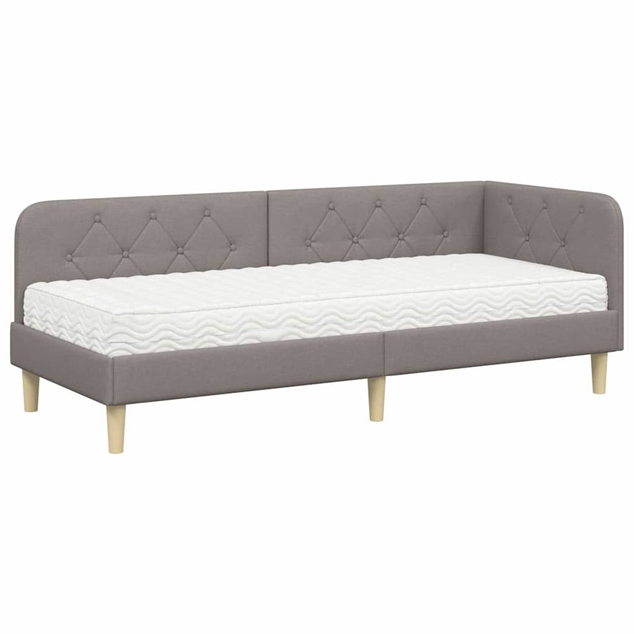 Hoekbedframe met matras met hoofdeinde Taupe 80 x 200 cm Stof
