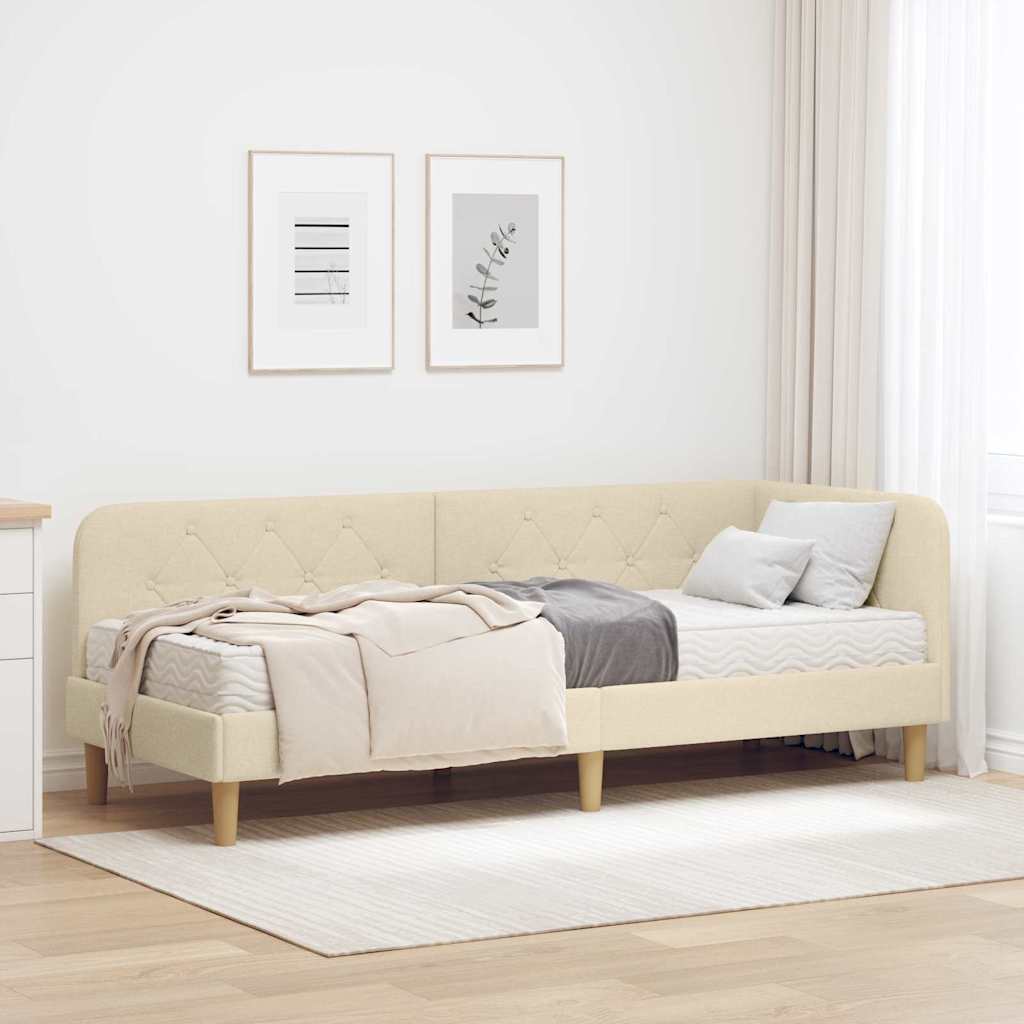 Hoekbedframe met matras met hoofdeinde Crème 80 x 200 cm Stof