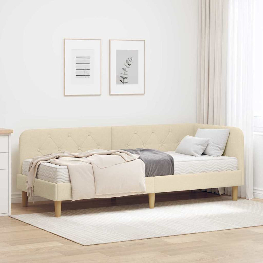 Hoekbedframe met matras met hoofdeinde Crème 80 x 200 cm Stof