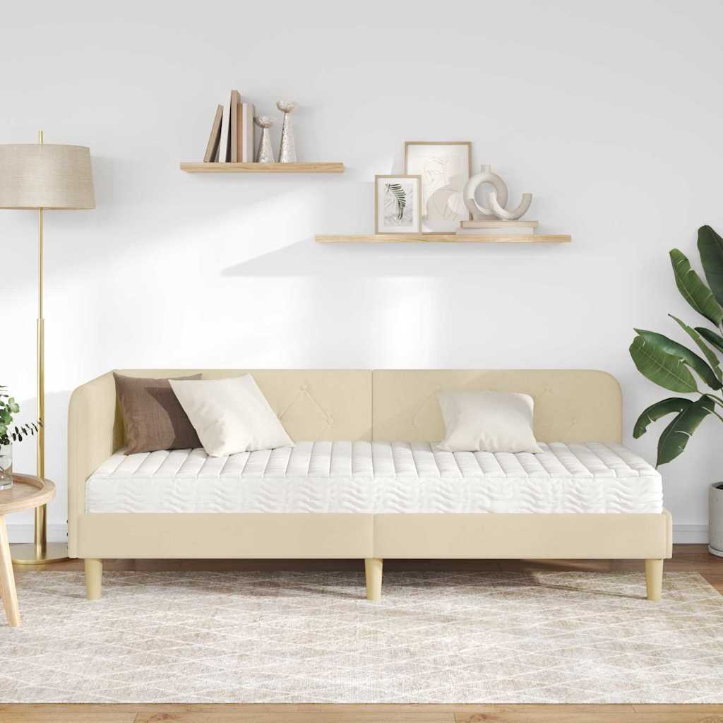 Hoekbedframe met matras met hoofdeinde Crème 80 x 200 cm Stof