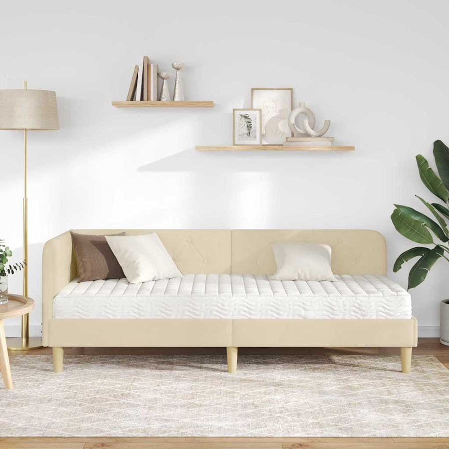 Hoekbedframe met matras met hoofdeinde Crème 80 x 200 cm Stof