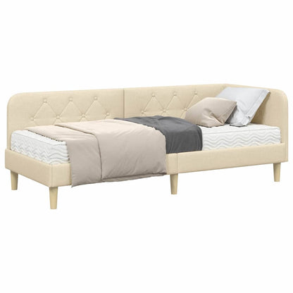 Hoekbedframe met matras met hoofdeinde Crème 80 x 200 cm Stof