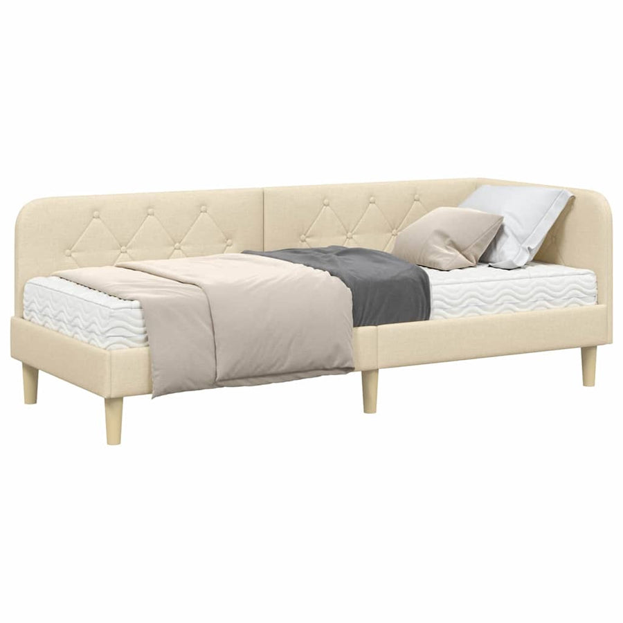 Hoekbedframe met matras met hoofdeinde Crème 80 x 200 cm Stof