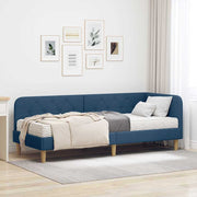 Hoekbedframe 80x200 cm blauw stof
