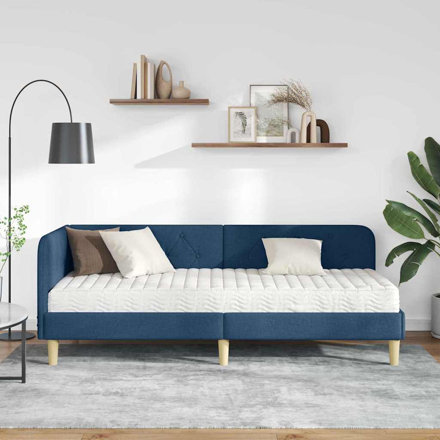 Hoekbedframe met matras met hoofdeinde Blauw 80 x 200 cm Stof