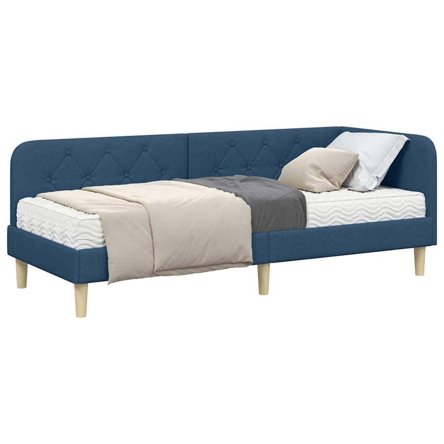 Hoekbedframe met matras met hoofdeinde Blauw 80 x 200 cm Stof