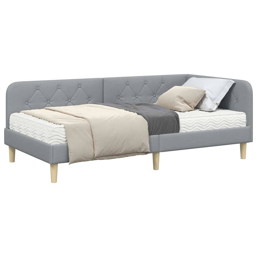 Hoekbedframe met matras Lichtgrijs 90 x 190 cm Stof