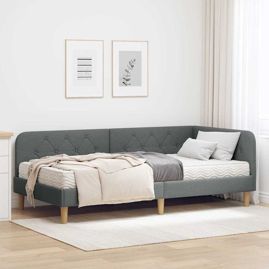 Hoekbedframe met matras Donkergrijs 90 x 190 cm Stof
