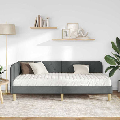 Hoekbedframe met matras Donkergrijs 90 x 190 cm Stof