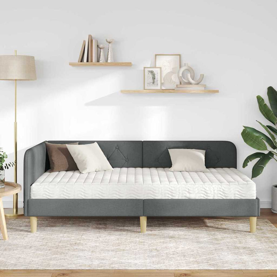 Hoekbedframe met matras Donkergrijs 90 x 190 cm Stof