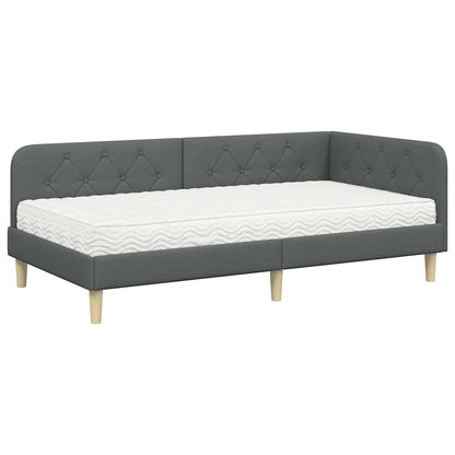Hoekbedframe met matras Donkergrijs 90 x 190 cm Stof