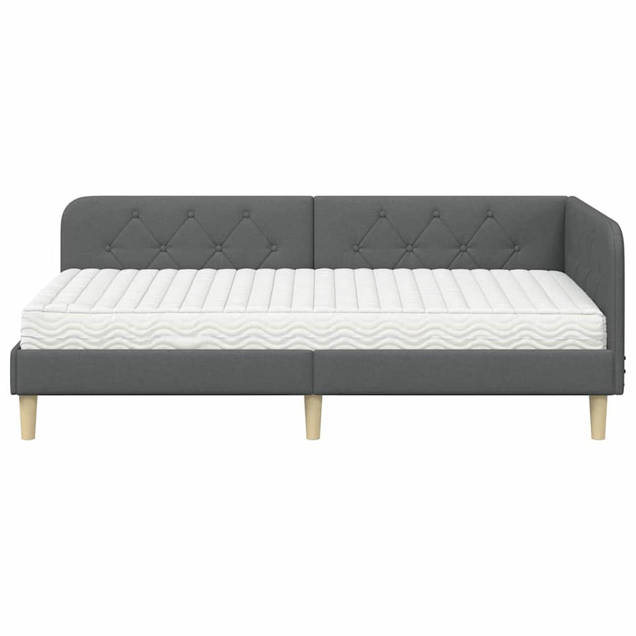 Hoekbedframe met matras Donkergrijs 90 x 190 cm Stof