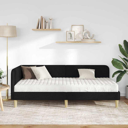 Hoekbedframe met matras met hoofdeinde Zwart 90 x 190 cm Stof