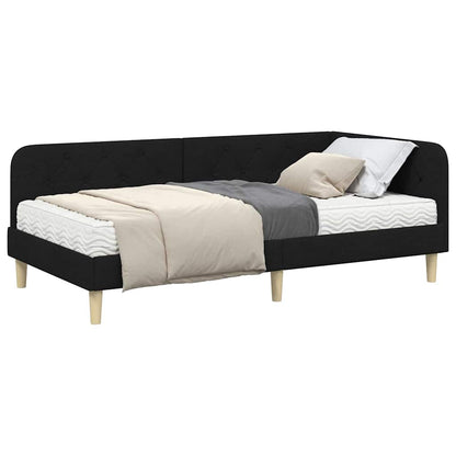 Hoekbedframe met matras met hoofdeinde Zwart 90 x 190 cm Stof