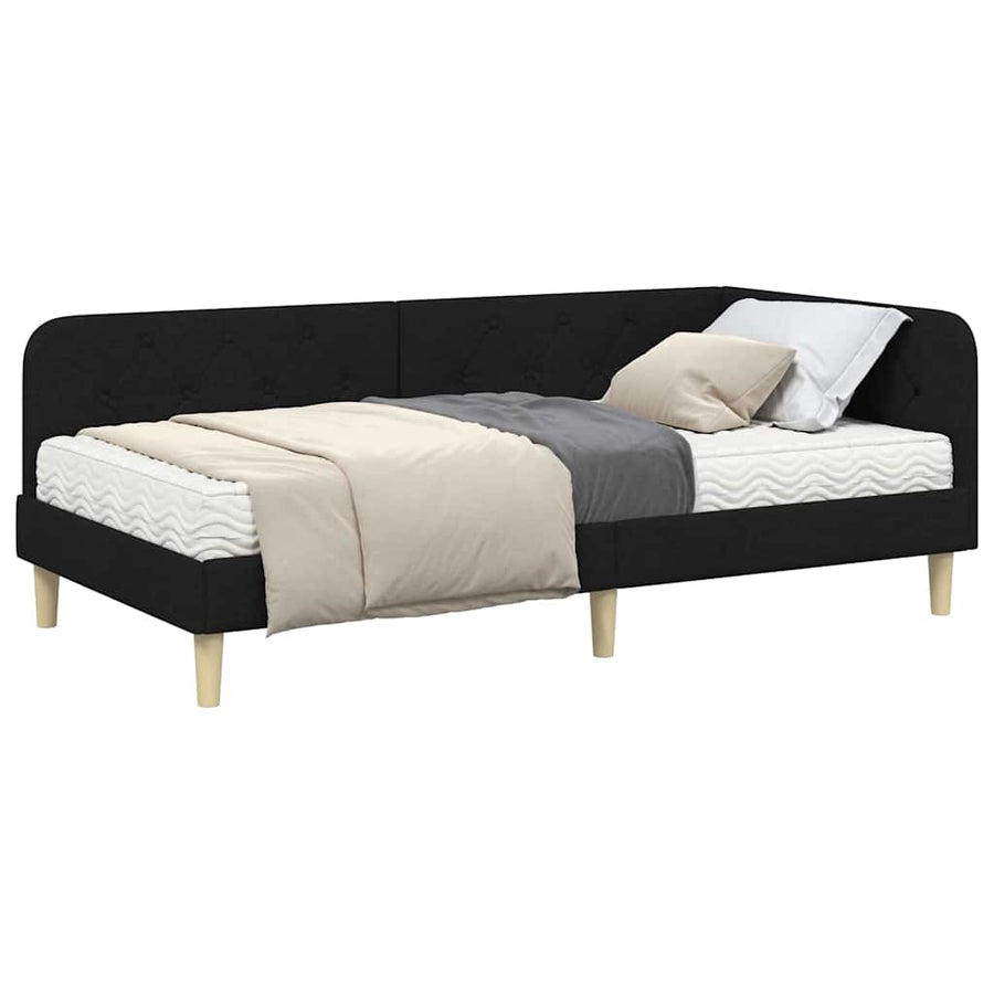 Hoekbedframe met matras met hoofdeinde Zwart 90 x 190 cm Stof