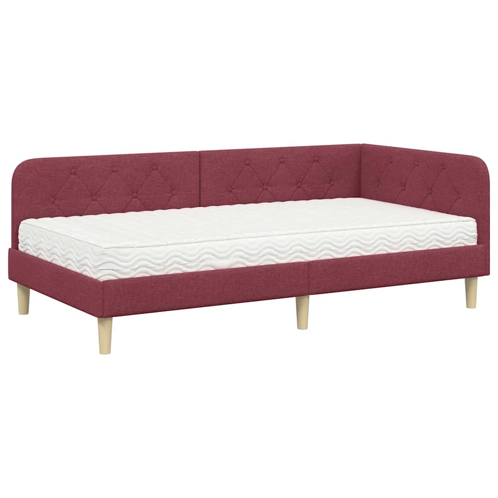 Hoekbedframe met matras Wijnrood 90 x 190 cm Stof