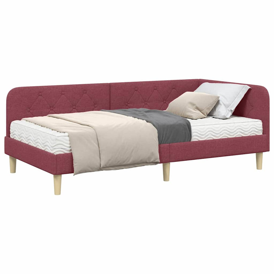 Hoekbedframe met matras Wijnrood 90 x 190 cm Stof
