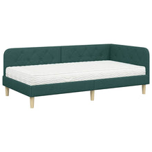 Hoekbedframe met matras Donkergroen 90 x 190 cm Stof