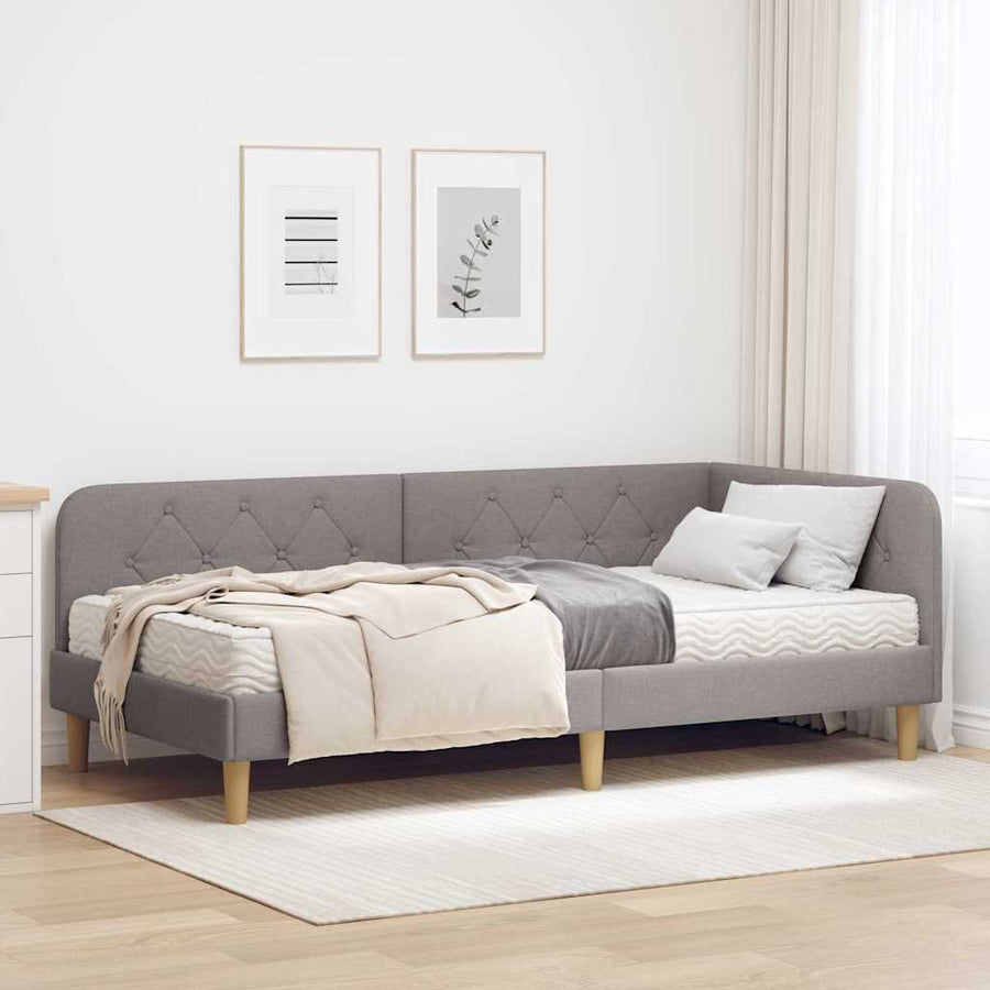 Hoekbedframe met matras met hoofdeinde Taupe 90 x 190 cm Stof