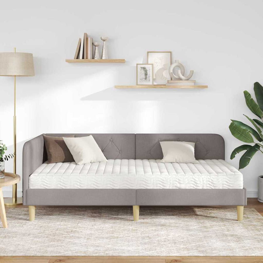 Hoekbedframe met matras met hoofdeinde Taupe 90 x 190 cm Stof