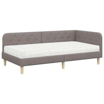 Hoekbedframe met matras met hoofdeinde Taupe 90 x 190 cm Stof