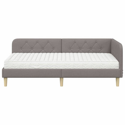 Hoekbedframe met matras met hoofdeinde Taupe 90 x 190 cm Stof