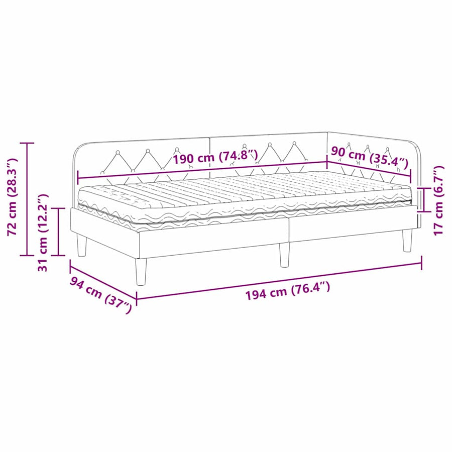Hoekbedframe met matras met hoofdeinde Taupe 90 x 190 cm Stof