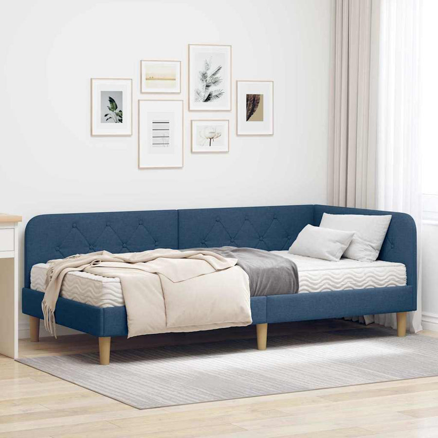 Hoekbedframe met matras met hoofdeinde Blauw 90 x 190 cm Stof