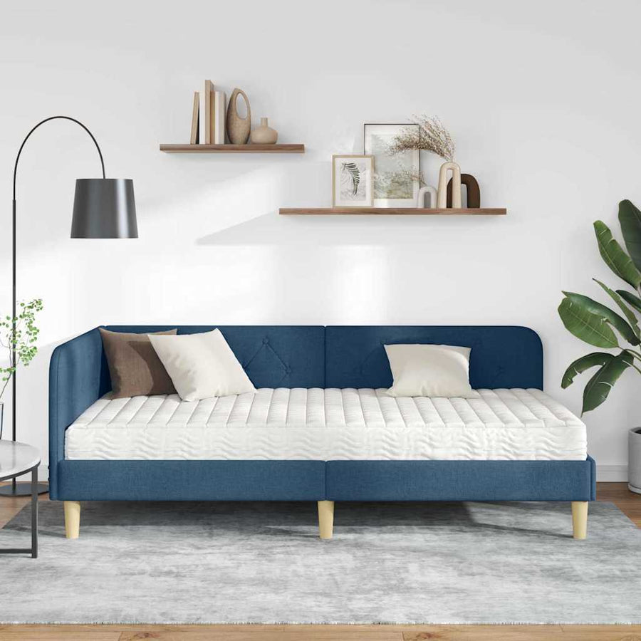 Hoekbedframe met matras met hoofdeinde Blauw 90 x 190 cm Stof