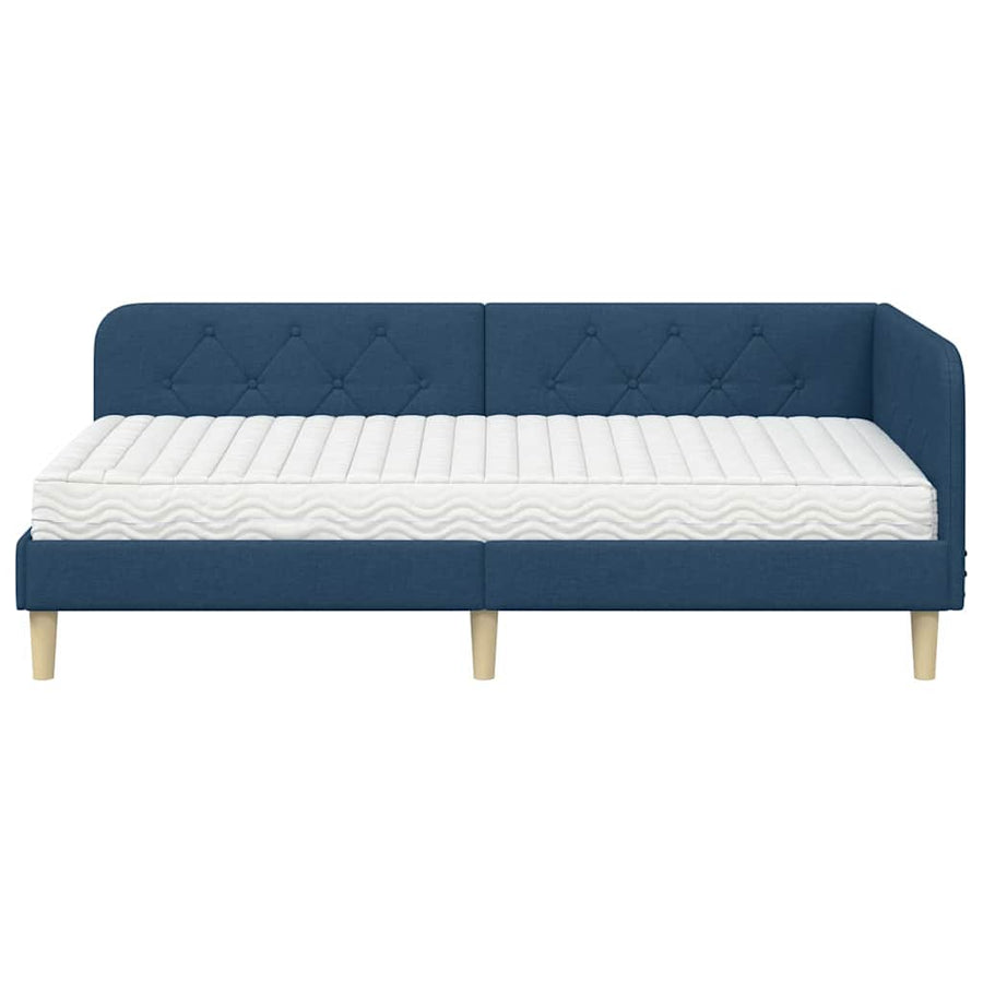 Hoekbedframe met matras met hoofdeinde Blauw 90 x 190 cm Stof