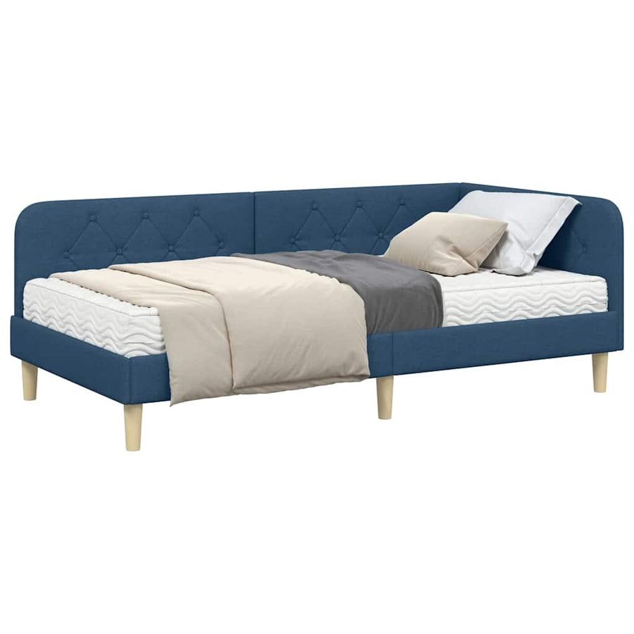 Hoekbedframe met matras met hoofdeinde Blauw 90 x 190 cm Stof