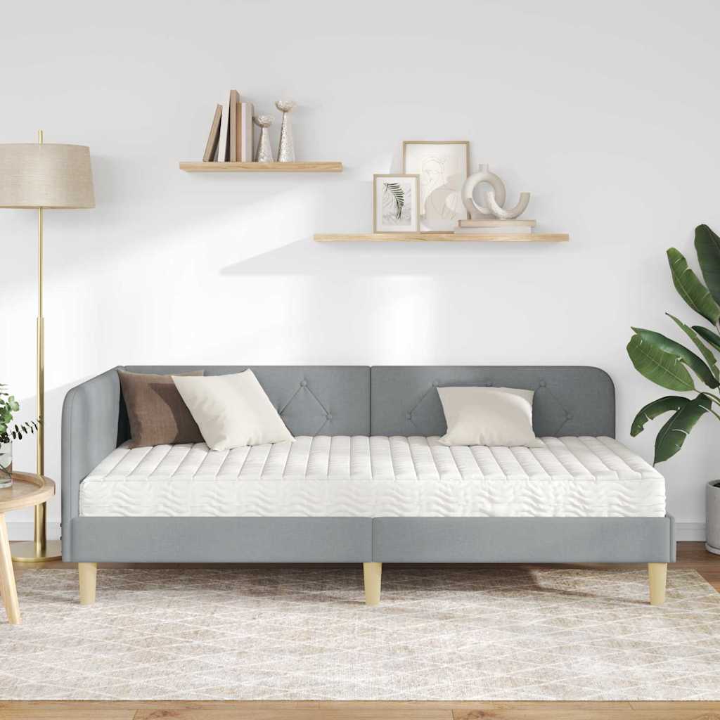 Hoekbedframe met matras Lichtgrijs 90 x 200 cm Stof