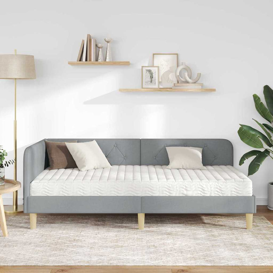Hoekbedframe met matras Lichtgrijs 90 x 200 cm Stof