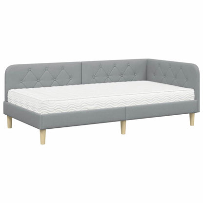 Hoekbedframe met matras Lichtgrijs 90 x 200 cm Stof