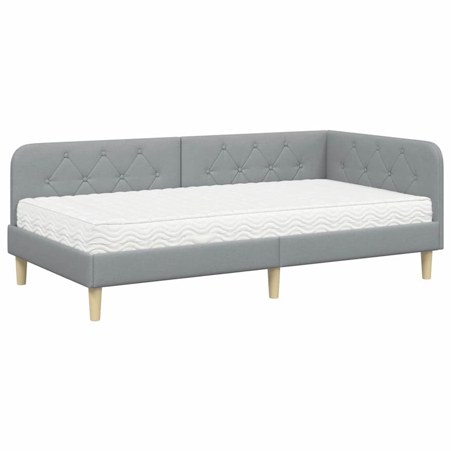 Hoekbedframe met matras Lichtgrijs 90 x 200 cm Stof