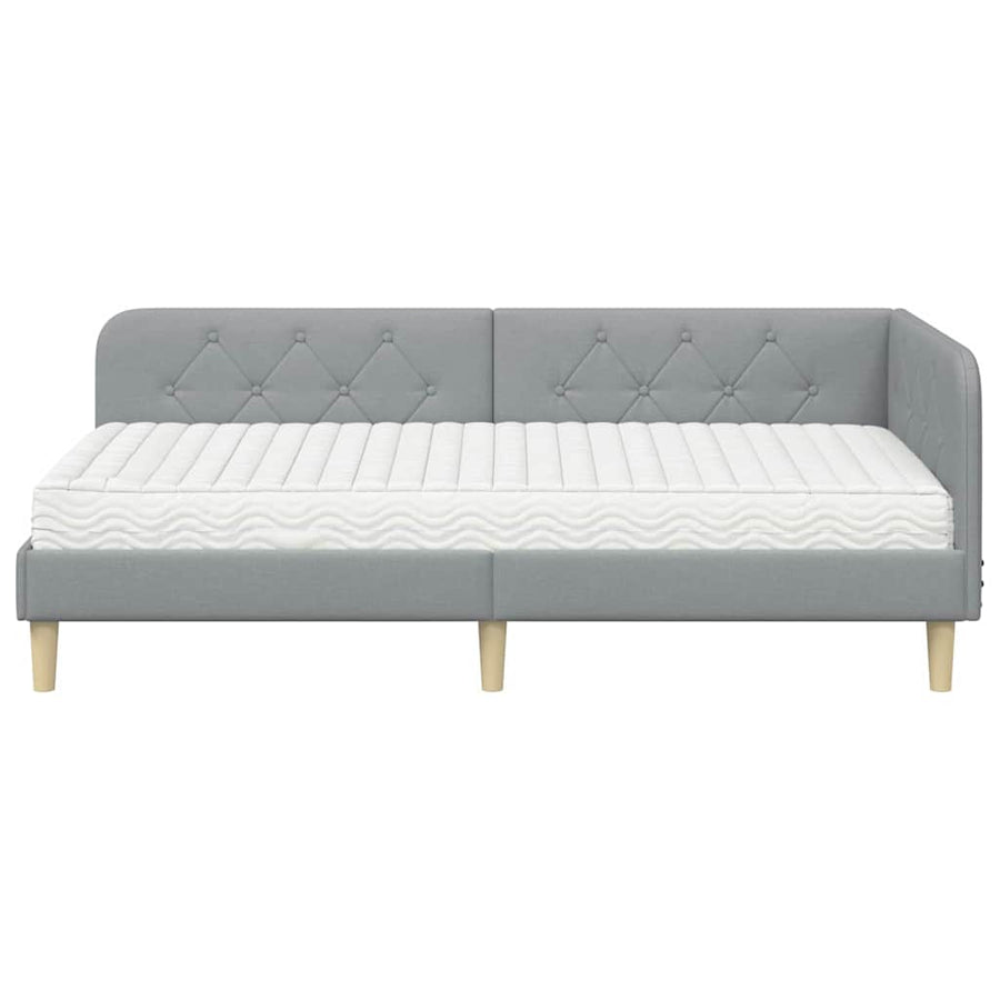 Hoekbedframe met matras Lichtgrijs 90 x 200 cm Stof
