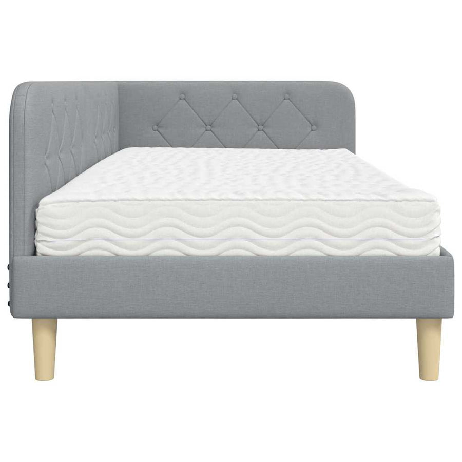 Hoekbedframe met matras Lichtgrijs 90 x 200 cm Stof