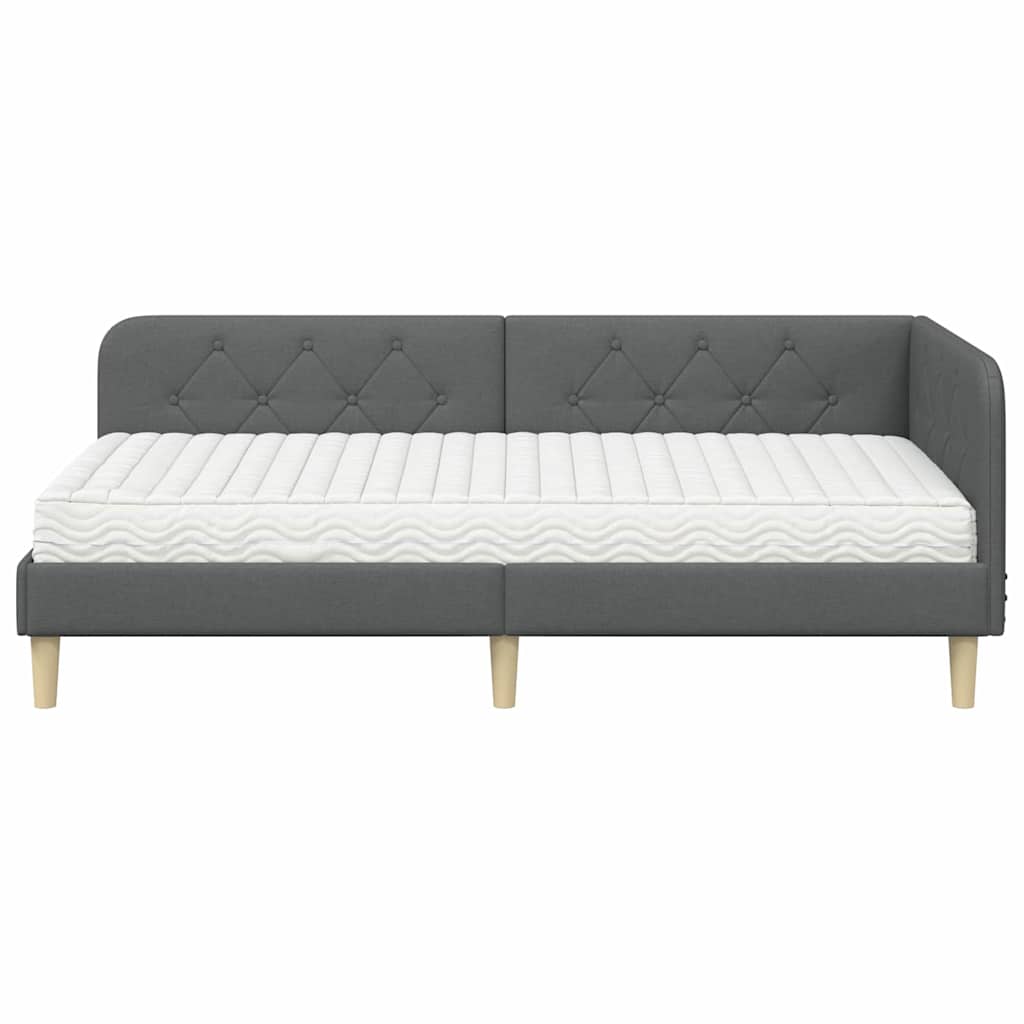 Hoekbedframe met matras Donkergrijs 90 x 200 cm Stof