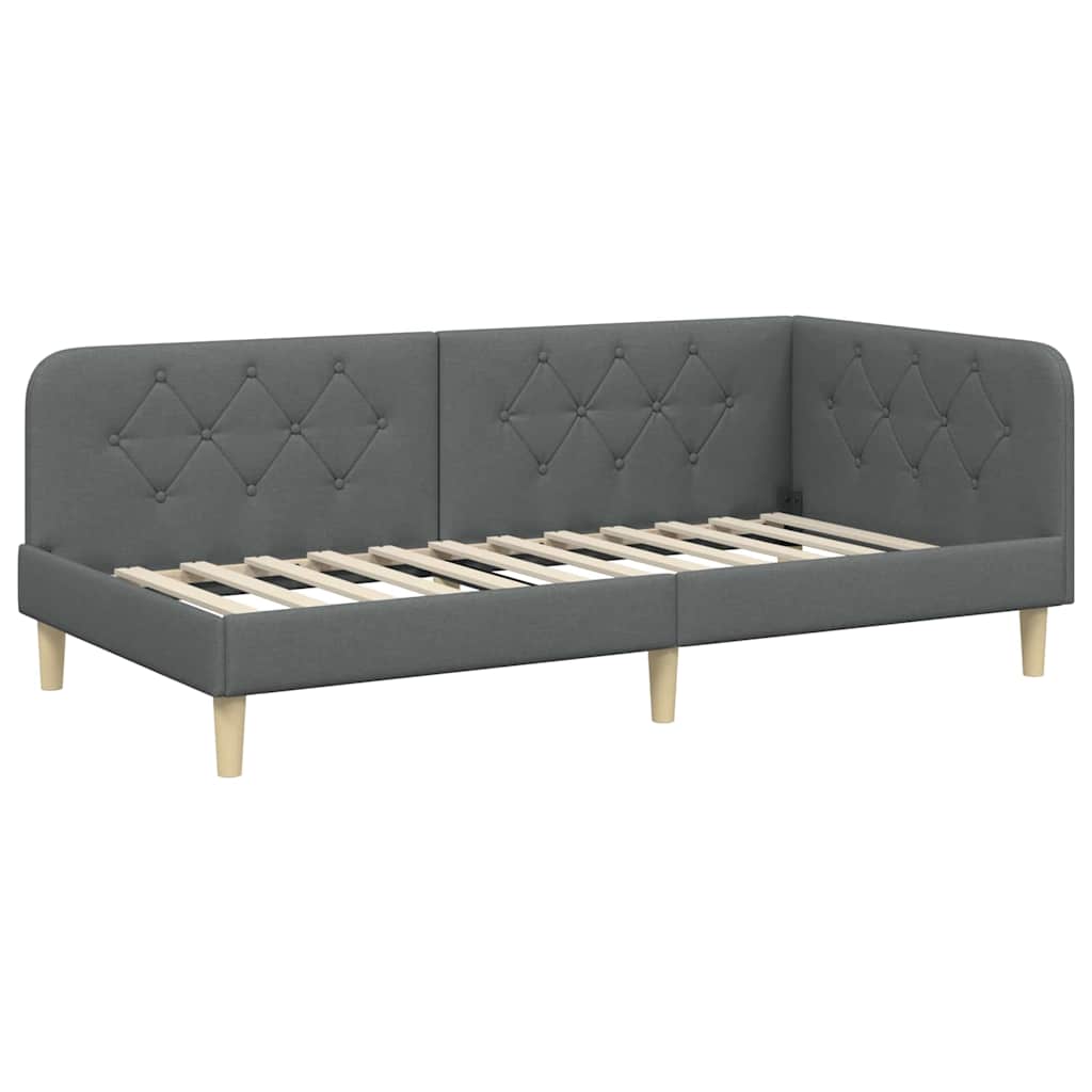 Hoekbedframe met matras Donkergrijs 90 x 200 cm Stof