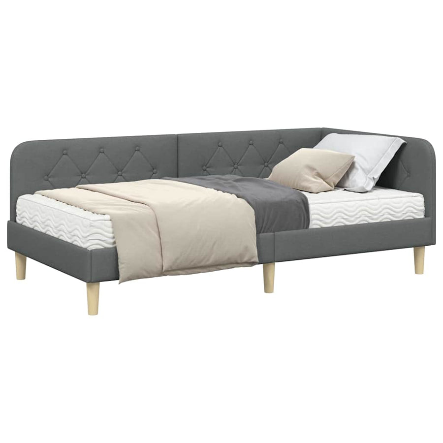 Hoekbedframe met matras Donkergrijs 90 x 200 cm Stof