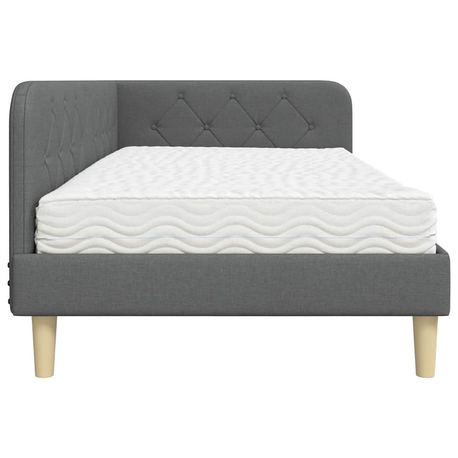 Hoekbedframe met matras Donkergrijs 90 x 200 cm Stof