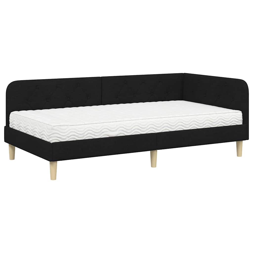 Hoekbedframe met matras met hoofdeinde Zwart 90 x 200 cm Stof