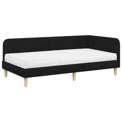 Hoekbedframe met matras met hoofdeinde Zwart 90 x 200 cm Stof