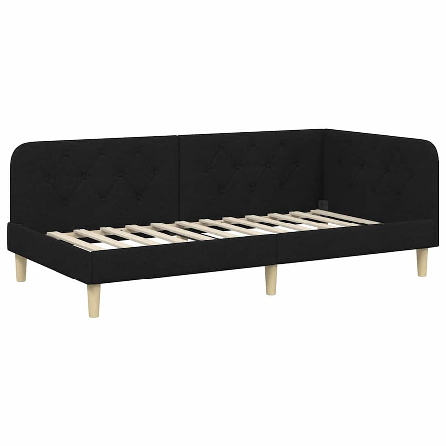 Hoekbedframe met matras met hoofdeinde Zwart 90 x 200 cm Stof
