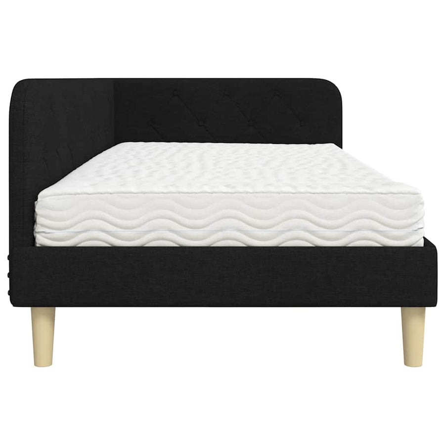 Hoekbedframe met matras met hoofdeinde Zwart 90 x 200 cm Stof