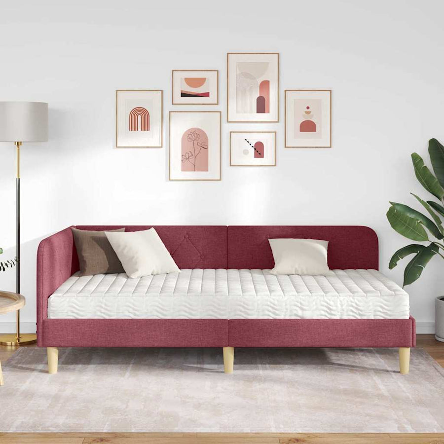 Hoekbedframe met matras Wijnrood 90 x 200 cm Stof