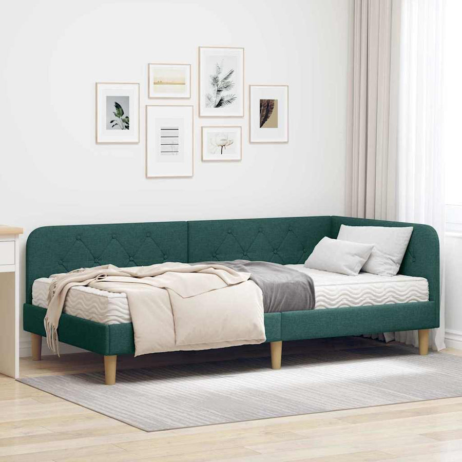 Hoekbedframe met matras Donkergroen 90 x 200 cm Stof