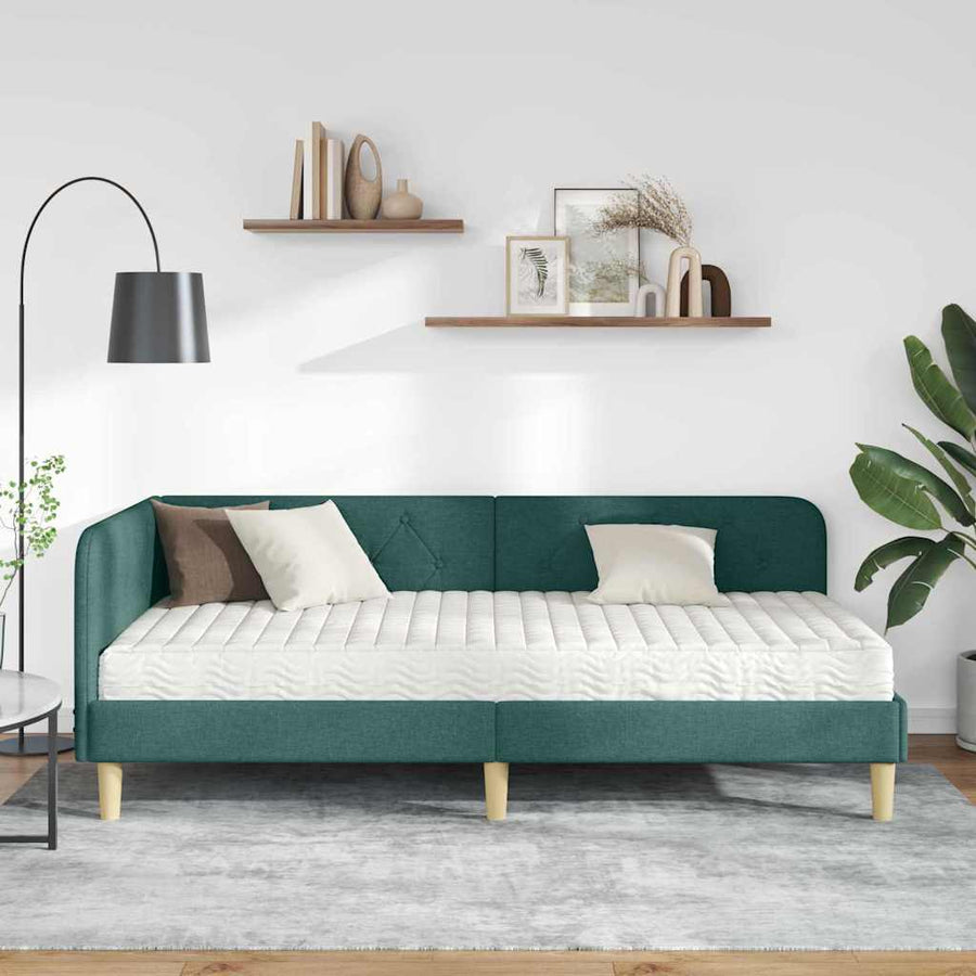 Hoekbedframe met matras Donkergroen 90 x 200 cm Stof