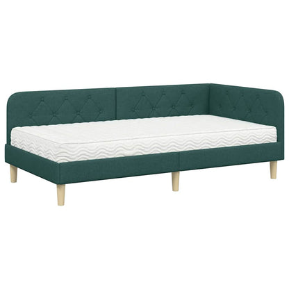 Hoekbedframe met matras Donkergroen 90 x 200 cm Stof